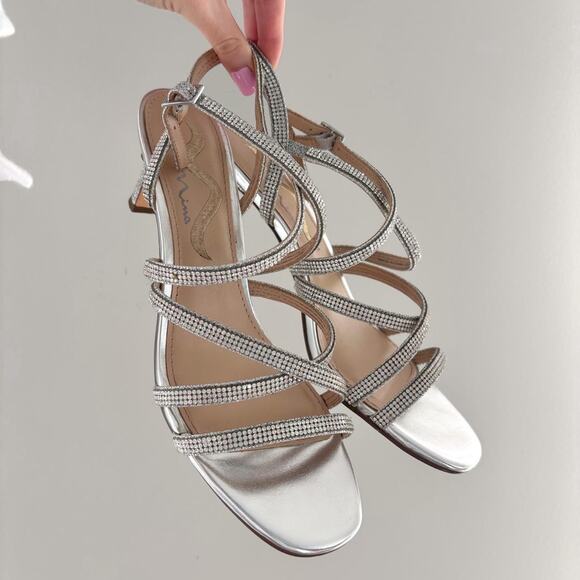 Mina Bloom Silver Sparkly Heels Embellished Kitten Heel - Picture 2 of 6